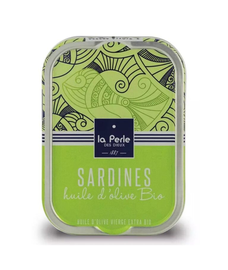 Ekologiska sardiner i extra jungfruolivolja handpackade i Frankrike