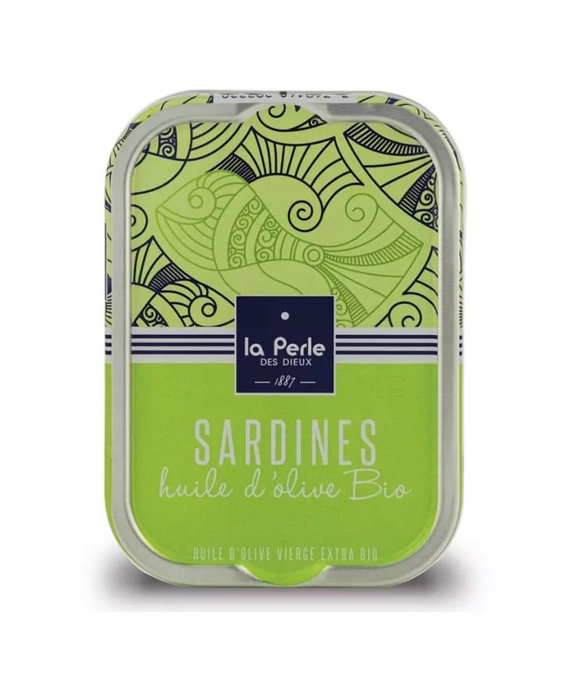 Ekologiska sardiner i extra jungfruolivolja handpackade i Frankrike