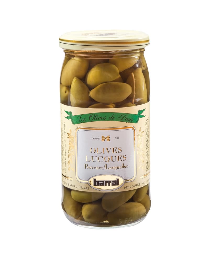 Barral gröna Lucques-oliver i glasburk 230g