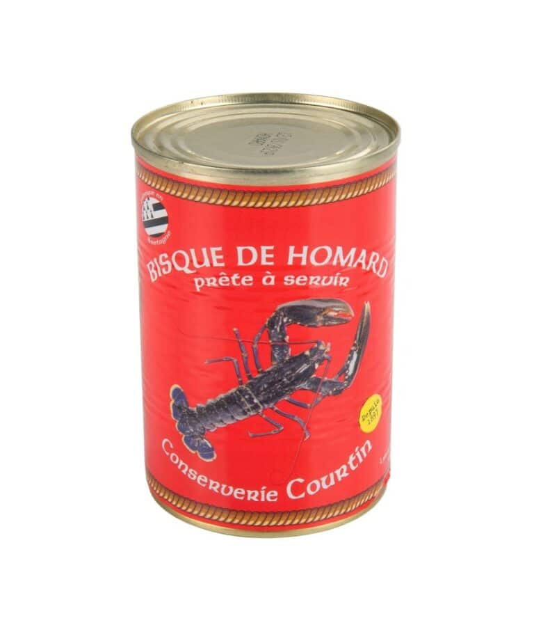Burk med hantverksmässig hummerbisque från Conserverie Courtin, Bretagne, 400 g, 2 portioner.