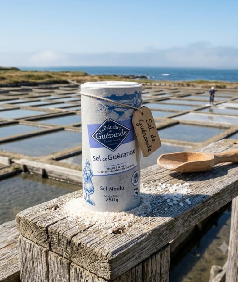 Le Paludier de Guérande Sel Moulu 250g hög och cylinderformad saltströare i grått och blått