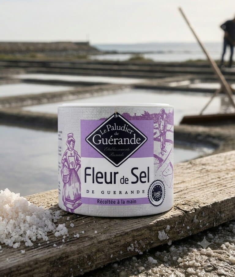 Le Paludier de Guérande Fleur de Sel 125g rund lila och vit altförpackning