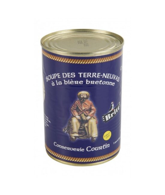 Burk med Terres-Neuvas fiskoppa med bretonsk öl från Conserverie Courtin, Concarneau, Bretagne.